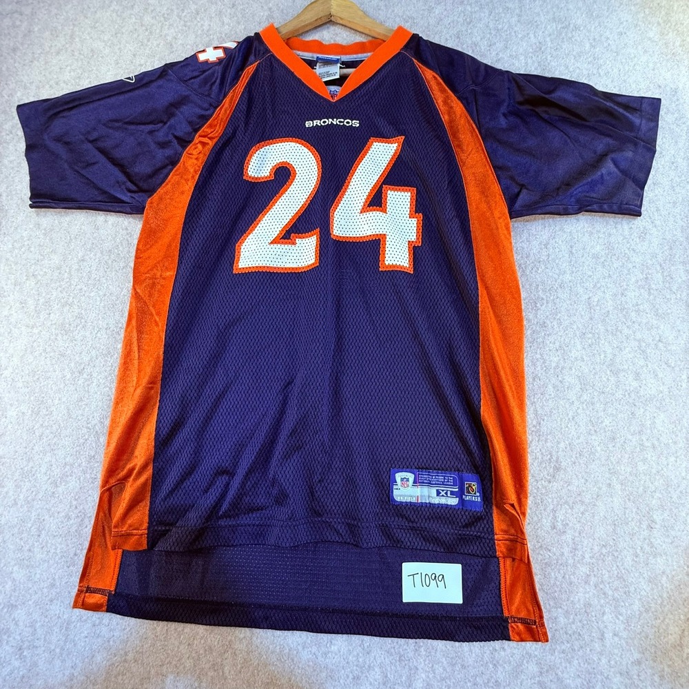 Reebok NFL Denver Broncos Champ Bailey 24 Jersey Kids XL 18-20 Navy Orange